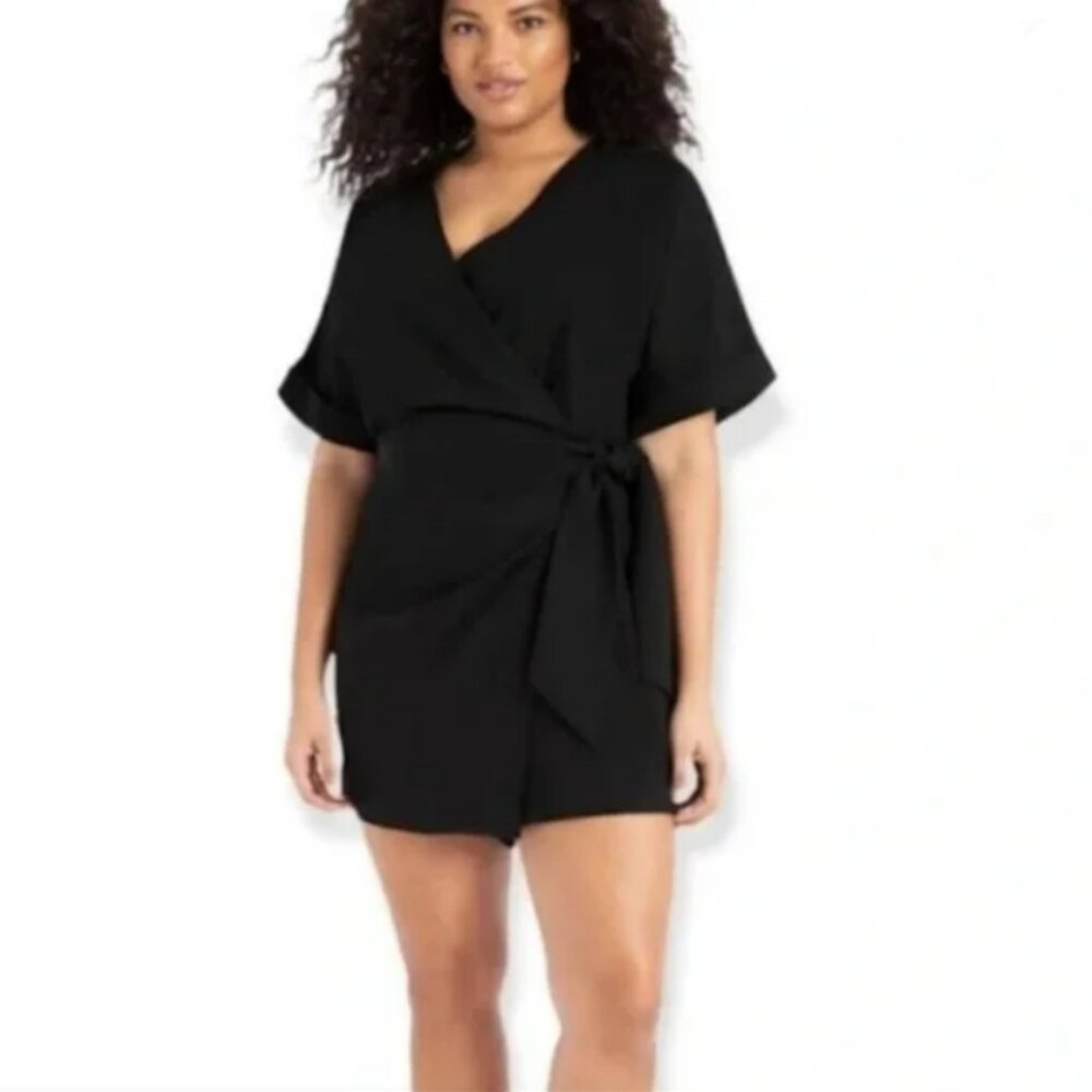 New Eloquii Womens 28 Black Wrap Tie Jumper Short Black Cuff Short Sleeve Short